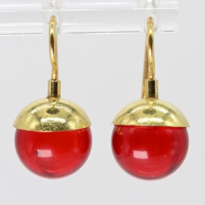 Los Nr. 174 Paar Ohrgehänge mit Bernstein-Kugeln, Goldschmiedearbeit NM, 21. Jh.