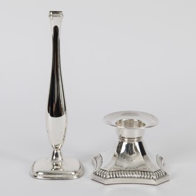 Los Nr. 322 Silberner breiter Leuchter und eine Vase, Jakob Grimminger, Schwäbisch Gmünd, 20. Jahrhundert