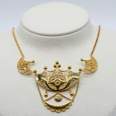 Los Nr. 049 Goldenes Collier/ Brosche in feiner, ostfriesischer Filigranarbeit, Goldschmiedearbeit, um 1900