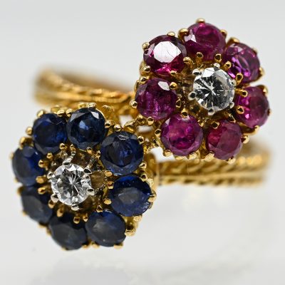 Los Nr. 005 Ring mit 8 Saphiren, 7 Rubinen und 2 Brillanten, zus. ca. 0,3 ct, Juwelierarbeit, 80er Jahre