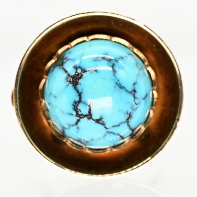 Los Nr. 062 Goldener Ring mit Türkis Cabochon, Goldschmiedearbeit, 1970er Jahre