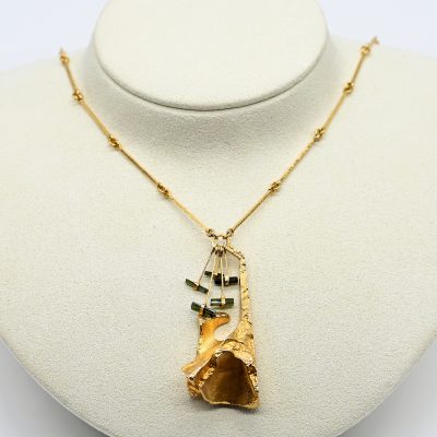 Los Nr. 064 Collier mit 5 kleinen grünen Turmalin Kristallen, Lapponia, Björn Weckström, Modell: Semiramis; 70- er Jahre