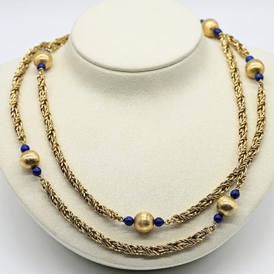 Los Nr. 081 Lange, massive Königskette mit 14 Lapislazuli-Kugeln, 80er Jahre