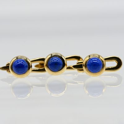 Los Nr. 085 3 goldene Smokingknöpfe mit Lapislazuli-Cabochons, Juwelierarbeit, 80er Jahre