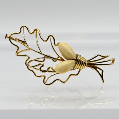 Los Nr. 087 Goldene Brosche mit 2 Grandeln, Goldschmiedearbeit, 80er Jahre