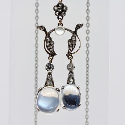 Los Nr. 183 Collier mit Mondstein-Cabochons, Naturperle & Altschliff-Diamanten, Marriage, um 1900 und 20. Jh.