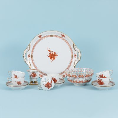Los Nr. 213 15-teiliges Mokkaservice, Dekor „Apponyi Orange“, Herend, Ungarn, 20. Jh.