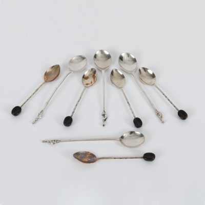 Los Nr. 227 9-tlg. Konvolut silberne Mokkalöffel, u. a. A J Bailey & Son, Birmingham, England, 20. Jh.