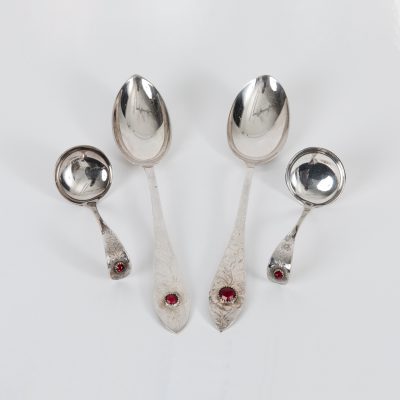 Los Nr. 289 Silberner Friesenlöffel mit rotem Glasflussstein, Robbe & Berking, Flensburg, 20. Jh.