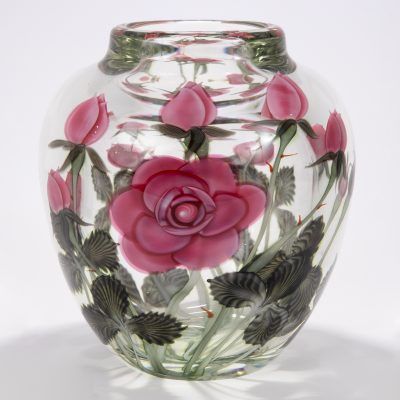 Los Nr. 296 Massive Vase mit feinem Rosendekor, Bruce Sillars, Orient and Flume, Chico, USA, um 1985