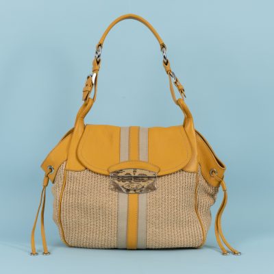 Los Nr. 325 Skipper-Tasche aus gelbem Leder und Raffiabast, Prada, Mailand, Italien, um 2000