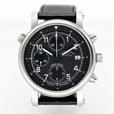 Los Nr. 047 Herren-Chronograph, Mühle, Glashütte, Cockpit Timer, Stahl, Automatik, 20. Jh.