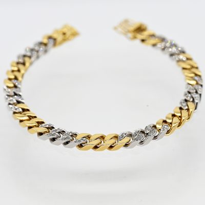 Los Nr. 087 Flachpanzerarmband in Bi-Colour mit 72 kleinen Brillanten, zus. ca. 0,72 ct, Handarbeit, 1990er Jahre