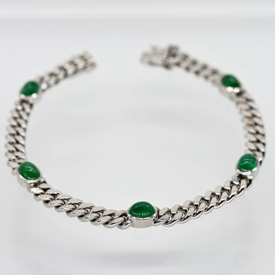 Los Nr. 092 Massives Flachpanzerarmband mit 5 Smaragd-Cabochons, zus. ca. 5,1 ct, Juwelier Wilkens, Hamburg, 1993