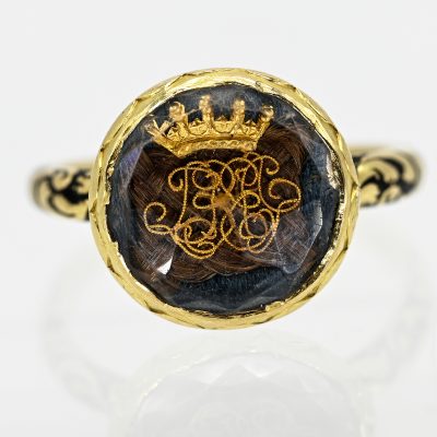 Los Nr. 096 Antiker Erinnerungsring mit Monogramm und Krone, um 1800